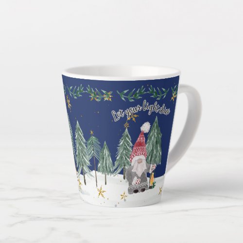 Christmas Gnome Navy Blue Light Shine Stars trees Latte Mug