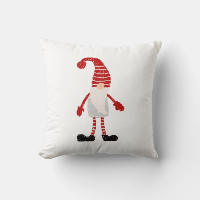 Christmas Gnome Nordic Gray Red White Pattern Throw Pillow (Front)