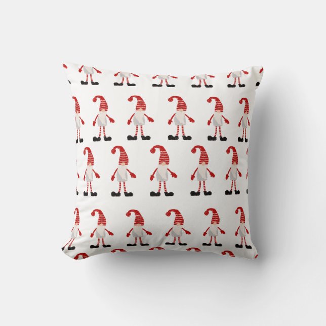 Christmas Gnome Nordic Gray Red White Pattern Throw Pillow (Front)