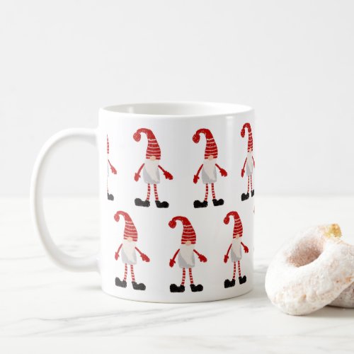 Christmas Gnome Nordic Pattern Red Gray White Coffee Mug
