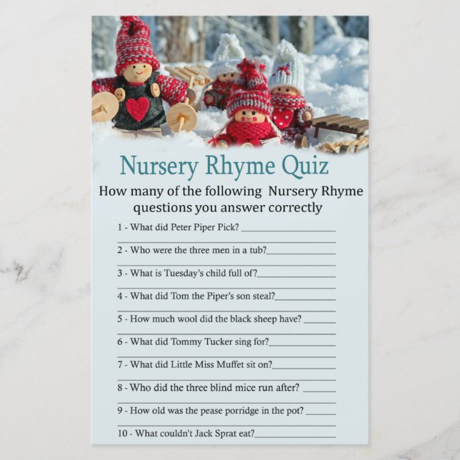 christmas gnome Nursery Rhyme Quiz baby shower (Front)