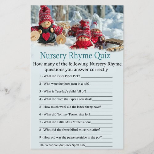 christmas gnome Nursery Rhyme Quiz baby shower