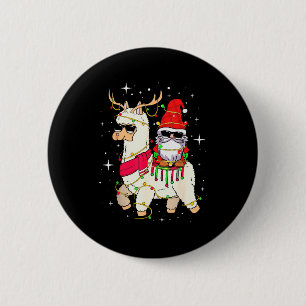 Christmas Gnome On Llama, Cute Alpaca Chanukah Chr Button