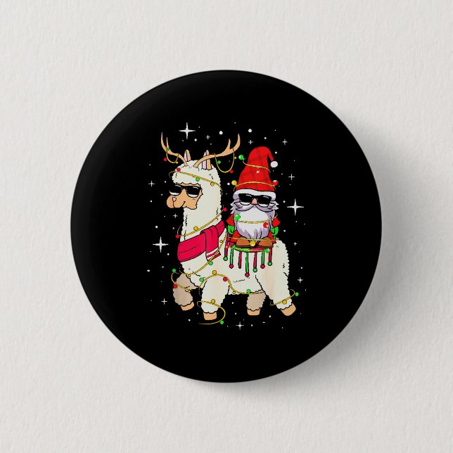 Christmas Gnome On Llama, Cute Alpaca Chanukah Chr Button (Front)