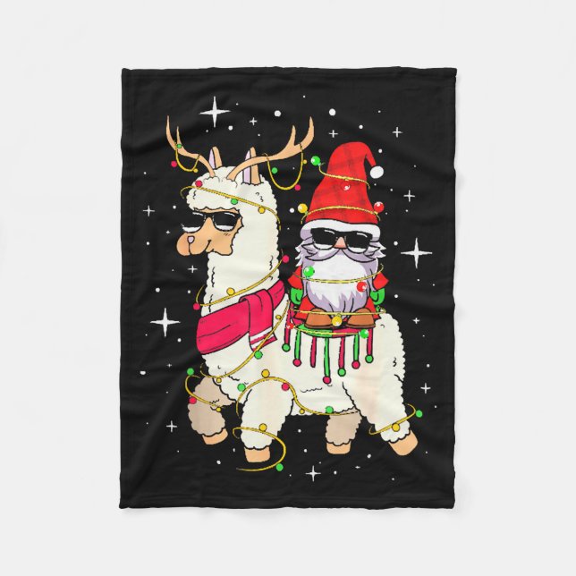 Christmas Gnome On Llama, Cute Alpaca Chanukah Chr Fleece Blanket (Front)