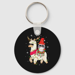 Christmas Gnome On Llama, Cute Alpaca Chanukah Chr Keychain