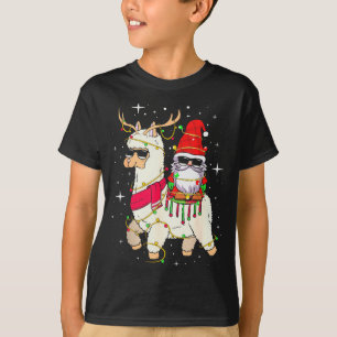 Christmas Gnome On Llama, Cute Alpaca Chanukah Chr T-Shirt