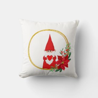 Christmas gnome on white throw pillow
