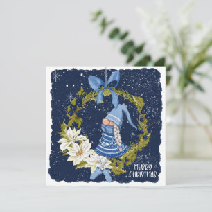 Christmas Gnome on Wreath Christmas Card