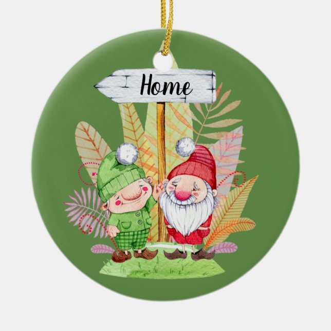 Christmas Gnome Pair Customizable Ceramic Ornament (Front)