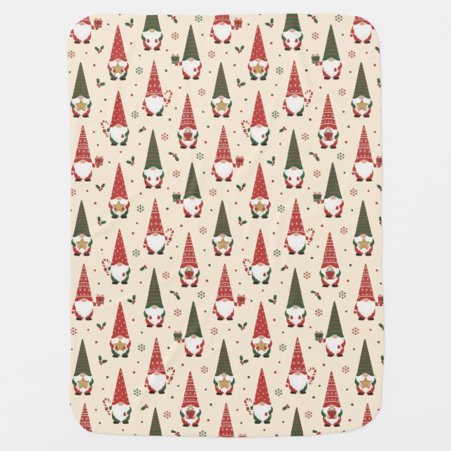 Christmas Gnome Party Pattern Baby Blanket (Front)