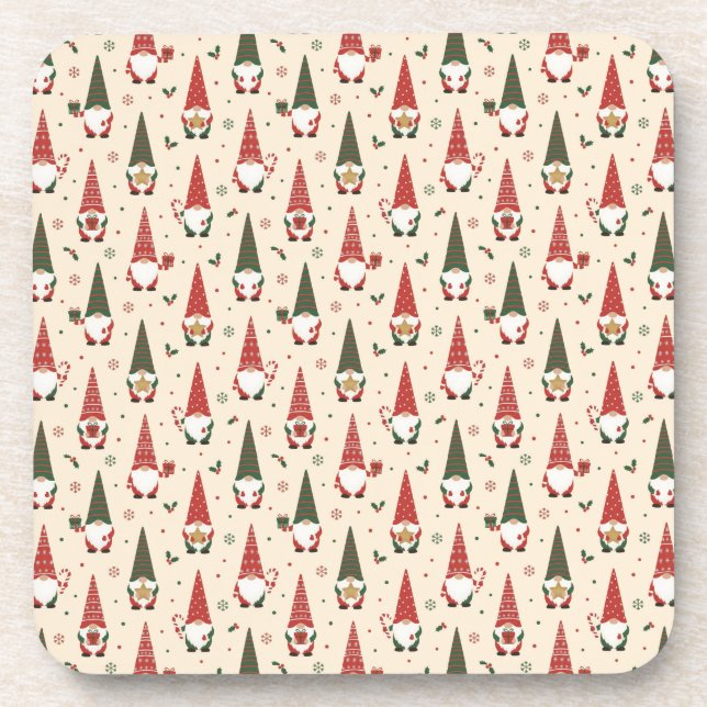 Christmas Gnome Party Pattern Beverage Coaster (Front)