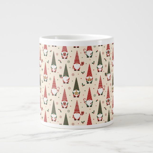 Christmas Gnome Party Pattern Giant Coffee Mug (Front)
