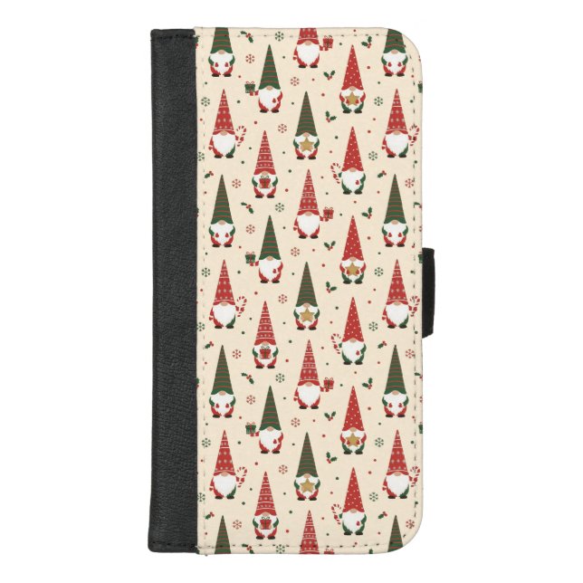 Christmas Gnome Party Pattern iPhone Wallet Case (Front)
