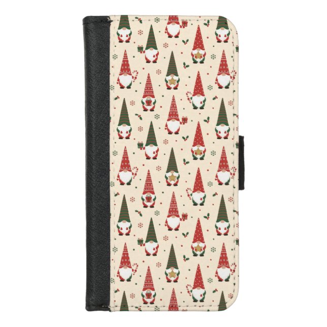 Christmas Gnome Party Pattern iPhone Wallet Case (Front)