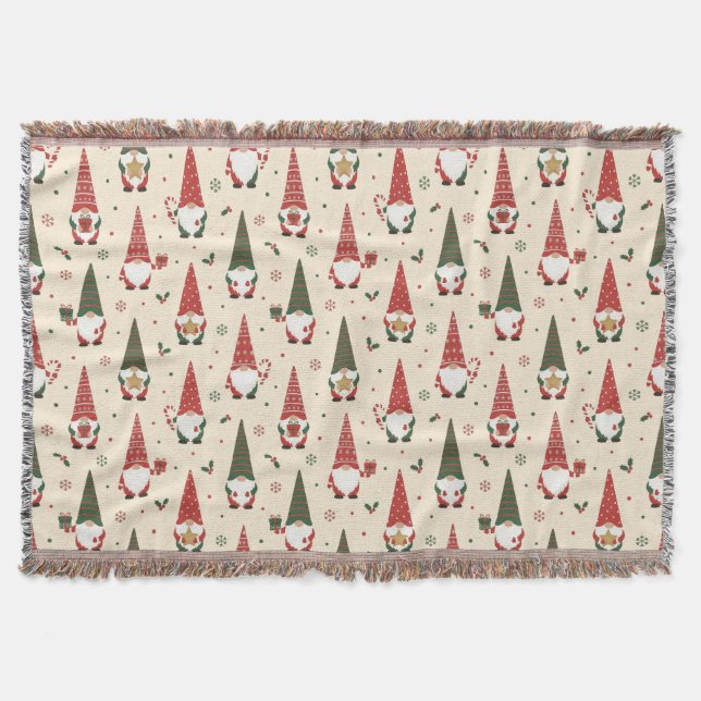Christmas Gnome Party Pattern Throw Blanket (Front)