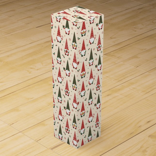 Christmas Gnome Party Pattern Wine Box (Front)