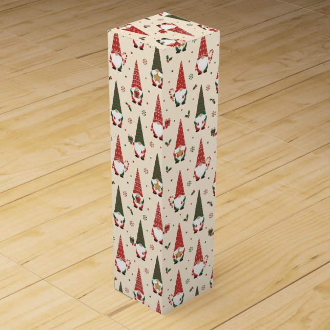 Christmas Gnome Party Pattern Wine Box (Front)