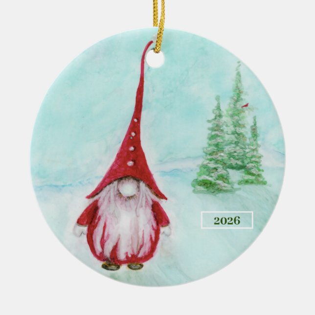 Christmas Gnome Personalized Ceramic Ornament (Front)
