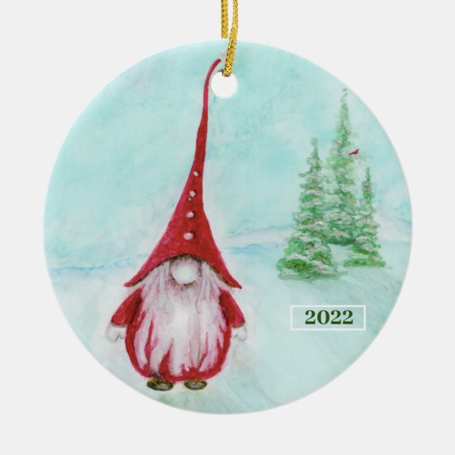 Christmas Gnome Personalized Ceramic Ornament (Front)
