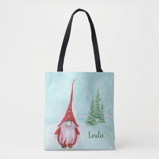 Christmas Gnome Personalized Whimsical Tote Bag (Front)