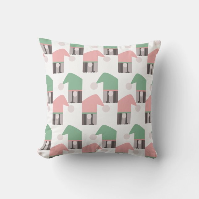 Christmas Gnome Pink Green Festive Throw Pillow (Front)