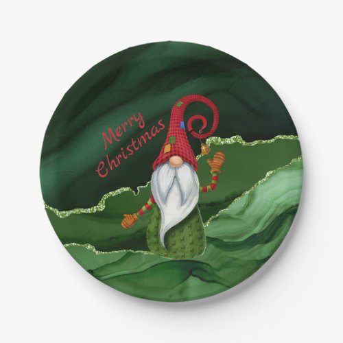 Christmas Gnome Red and Green Gemstone Rustic Glam Paper Plates