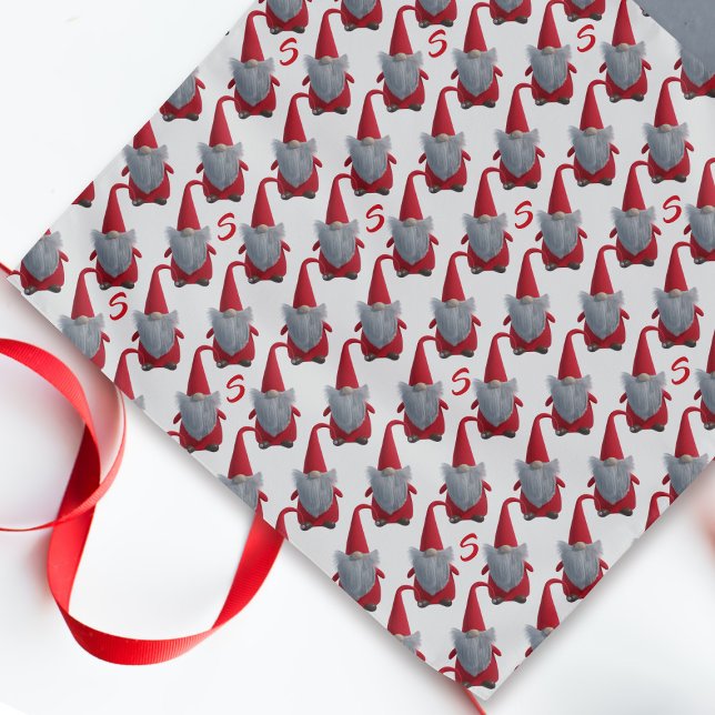Christmas Gnome Red and White Festive Dog Bandana (A festive Christmas gnome pattern with space for your initial)