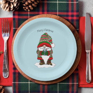 Christmas Gnome Red Green Cute Paper Plates