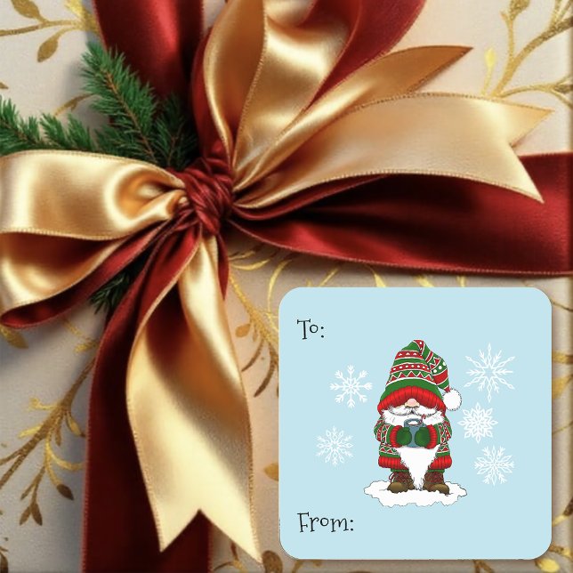Christmas Gnome Red Green Cute  Square Sticker (Creator Uploaded)