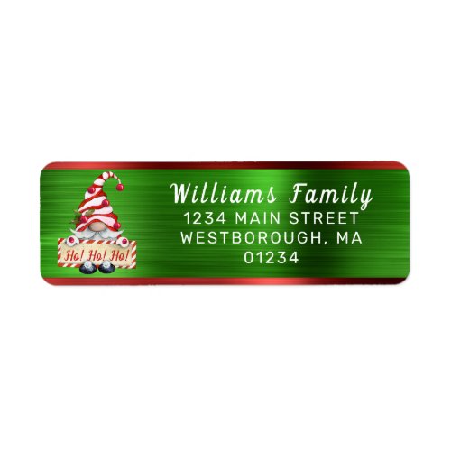 Christmas Gnome Red Green Metallic Return Address Label