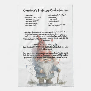 Christmas Gnome Red Watercolor Recipe Keepsake Kitchen Towel