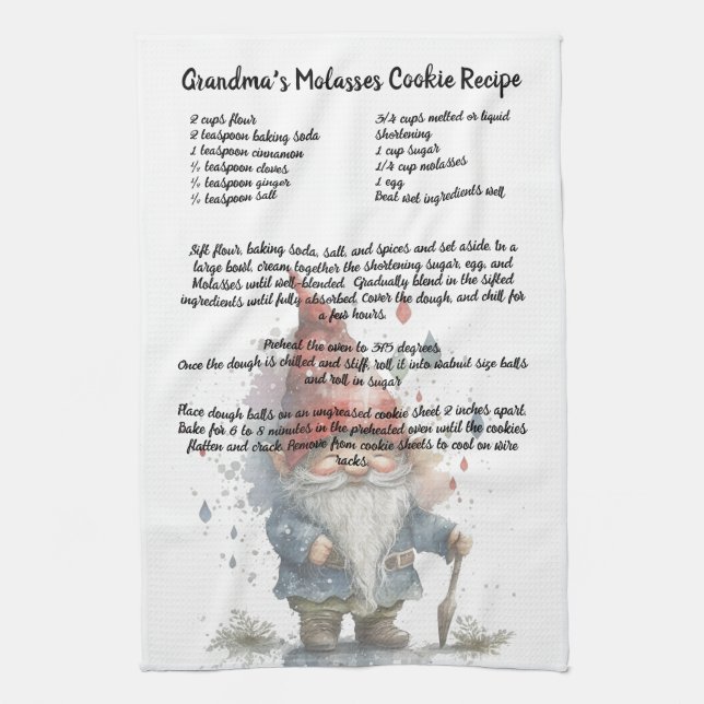 Christmas Gnome Red Watercolor Recipe Keepsake  Kitchen Towel (Vertical)
