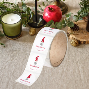 Christmas gnome red white family name cute classic round sticker