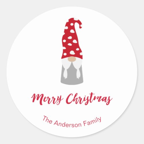 Christmas gnome red white family name cute  classic round sticker