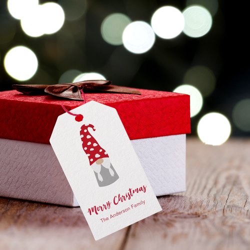 Christmas gnome red white family name cute  gift tags