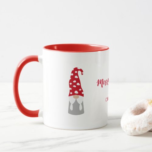 Christmas gnome red white name cute mug