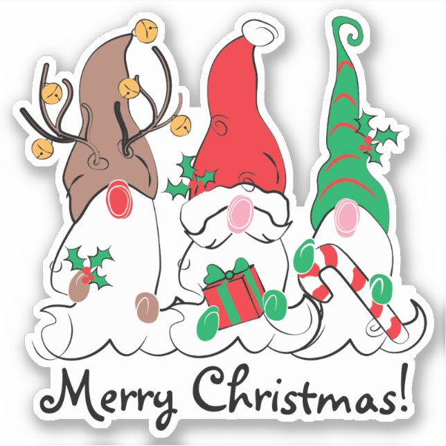 Christmas Gnome Santa Elf Reindeer Festive Xmas Sticker (Front)