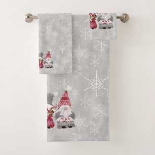 Christmas Gnome Scandinavian Love Joy Peace Gray Bath Towel Set