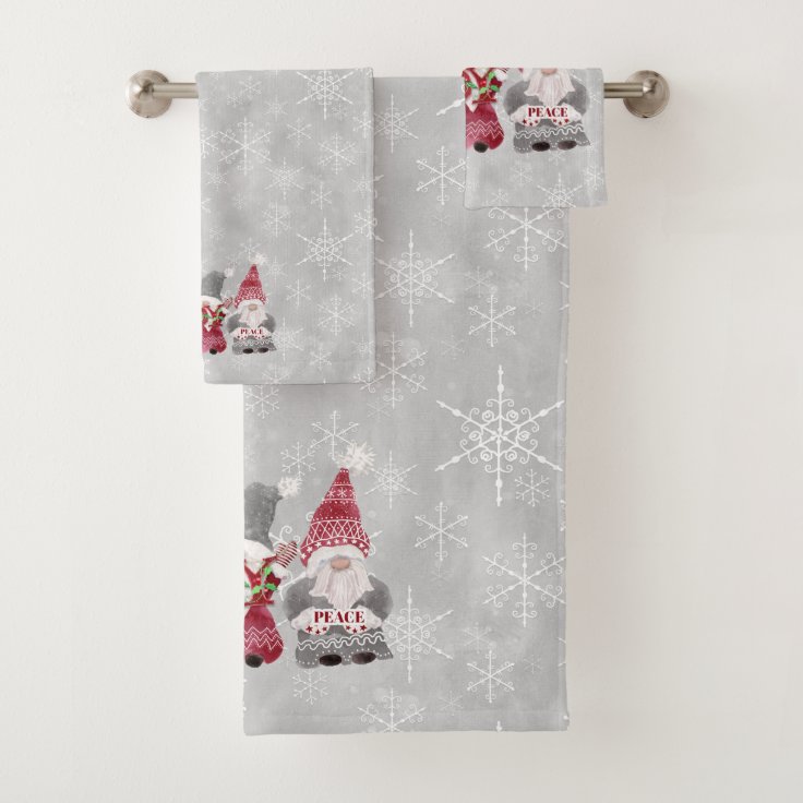 Christmas Gnome Scandinavian Love Joy Peace Gray Bath Towel Set | Zazzle