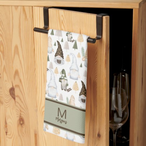 Christmas Gnome Scandinavian Pattern Monogram Kitchen Towel