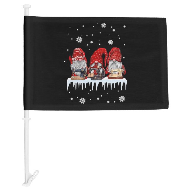Christmas Gnome Shirt Red Gnomies Sewing Machine F Car Flag (Front)