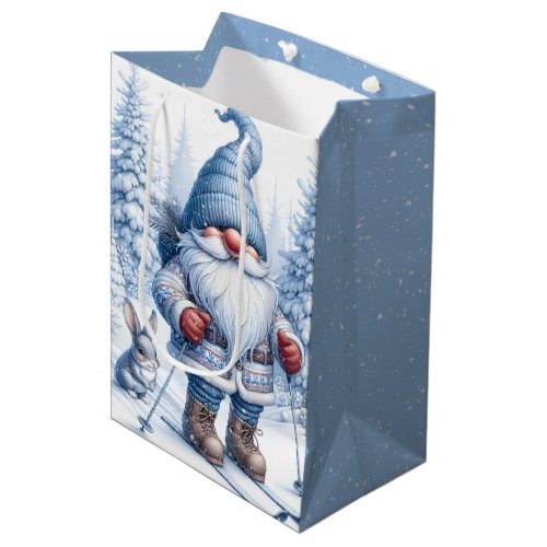 Christmas Gnome Skiing With a Bunny Medium Gift Bag