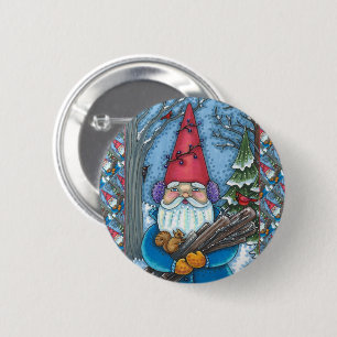 CHRISTMAS GNOME, SQUIRREL, WOODPECKER & CARDINAL BUTTON