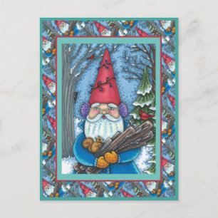 CHRISTMAS GNOME, SQUIRREL, WOODPECKER & CARDINAL HOLIDAY POSTCARD
