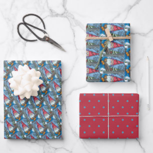 CHRISTMAS GNOME, SQUIRREL, WOODPECKER & CARDINAL WRAPPING PAPER SHEETS