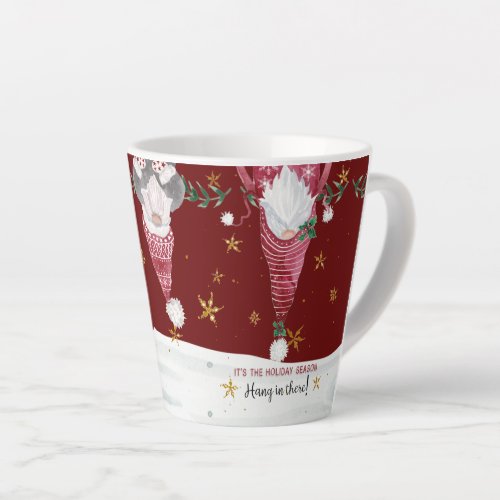 Christmas Gnome Star Snow Hang in There Typography Latte Mug