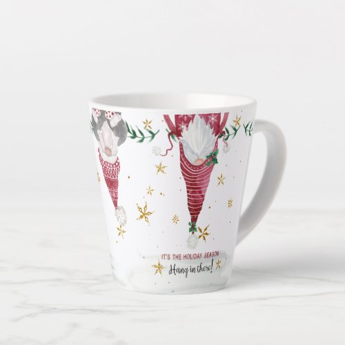 Christmas Gnome Stars n Foliage Hang in There Latte Mug