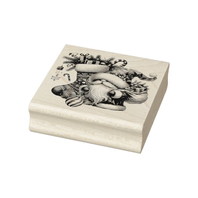 Christmas Gnome, Stockings and Gifts Rubber Stamp (Stamp)