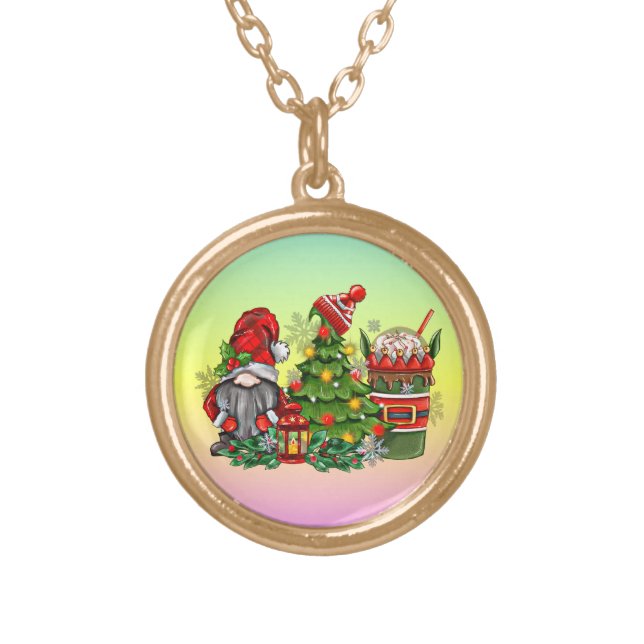 Christmas Gnome Sublimation-64340 Gold Plated Necklace (Front)